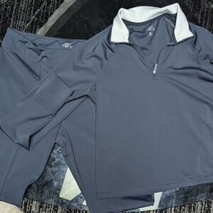Womans Navy Blue Half-Zip Jacket And Flare Pant Set